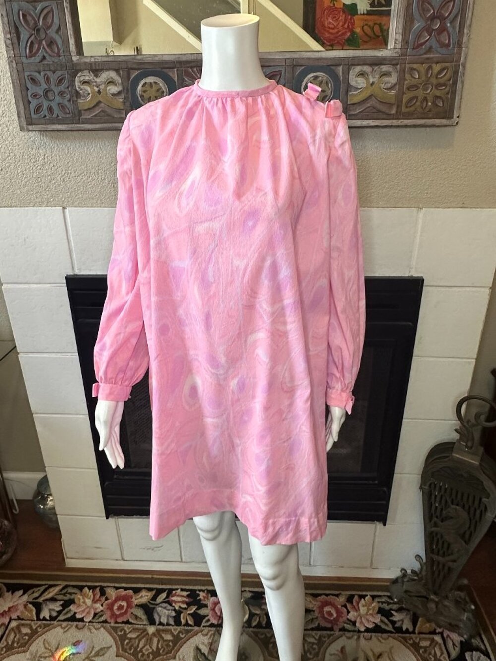 Vtg 60s 70's Psychedelic sheer Swirl Pattern Mini Dress Mod handmade